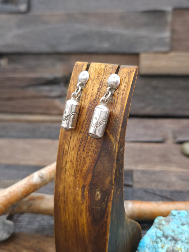 Stamped Sterling Silver Barrel Bead Earrings
