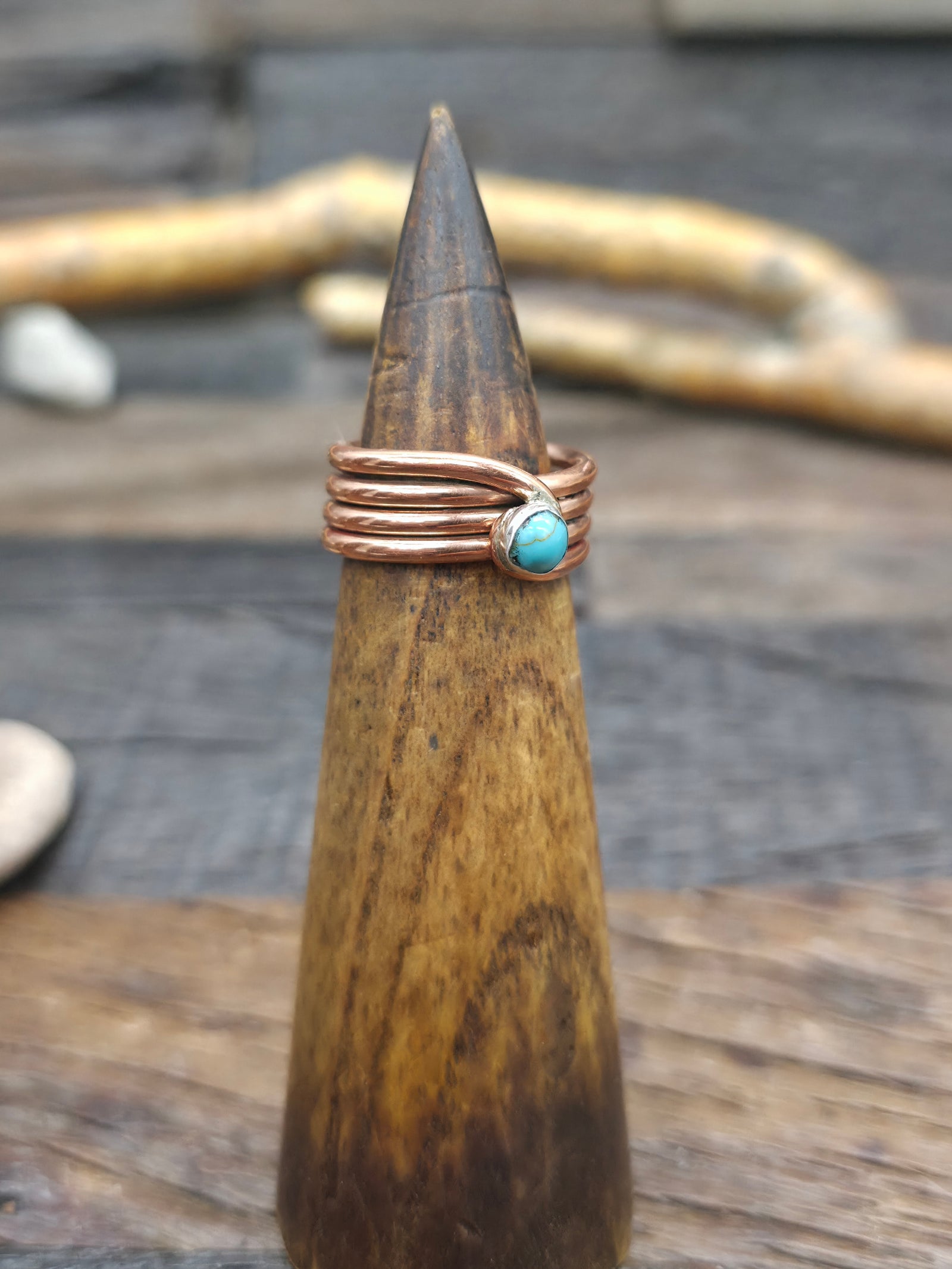 Copper Wire Ring with Turquoise by Yolanda Skeets - Size 8