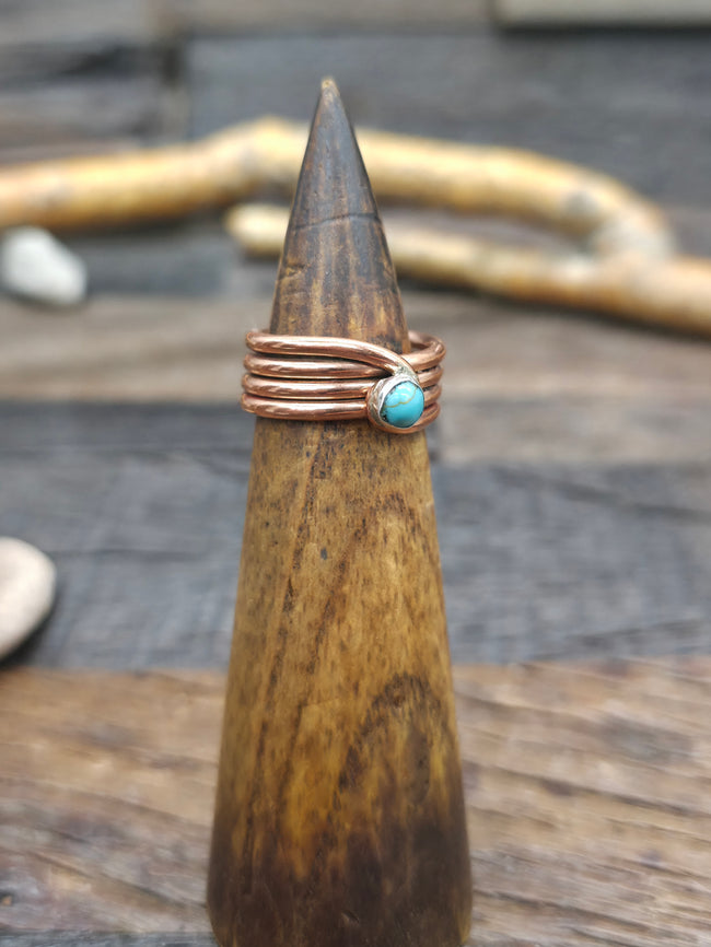 Copper Wire Ring with Turquoise by Yolanda Skeets - Size 8