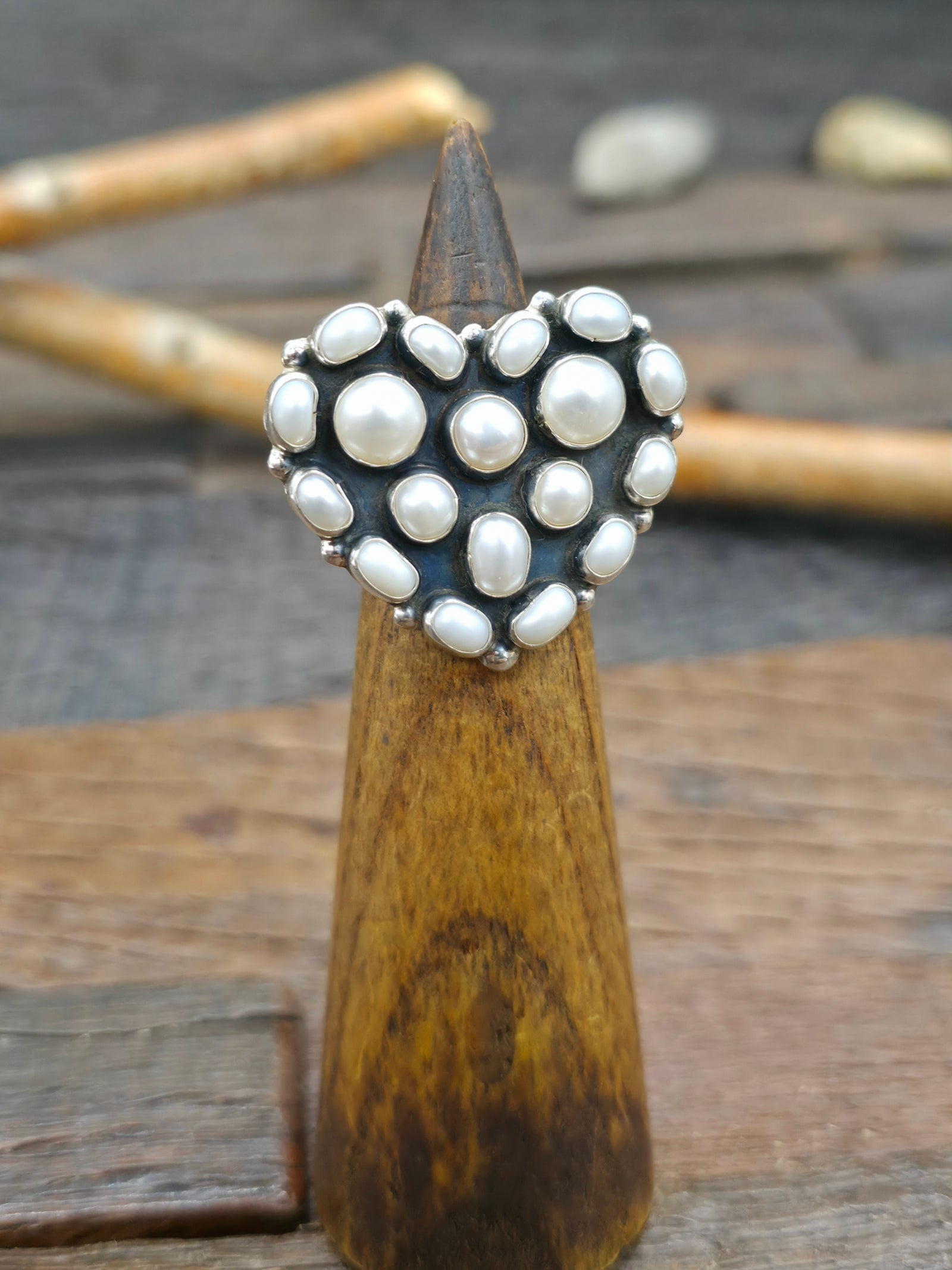 Sterling Silver Pearl Heart Ring by Martin Perry - Size 7