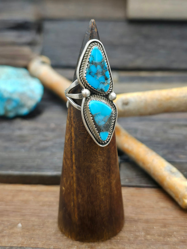 Sterling Silver Blue Gem Turquoise Ring by L. Ganado - Size 7