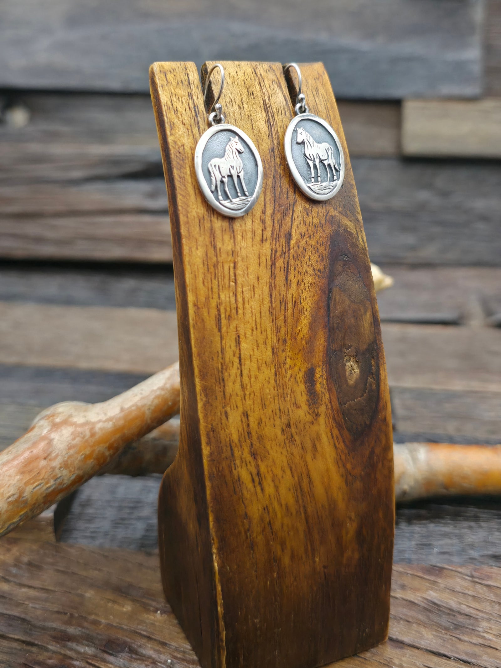 Sterling Silver Standing Horse Earrings - 1 1/2 in. by 5/8 in.