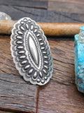 Adjustable Stamped Sterling Silver Ring by Leander Tahe - Oval