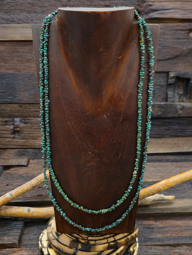 Extra Long Dark Blue Turquoise Nugget Small Stone Bead Necklace - 48 in.