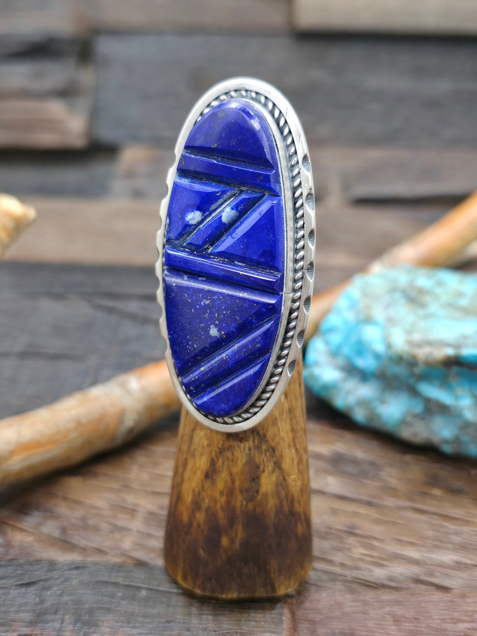 Sterling Silver Lapis Cobblestone Inlay Statement Ring by Walter Vandever - Adjustable