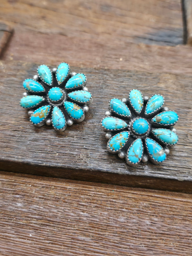 Sterling Silver Turquoise Cluster Earrings by Delma Smith - 1 1/4 in.