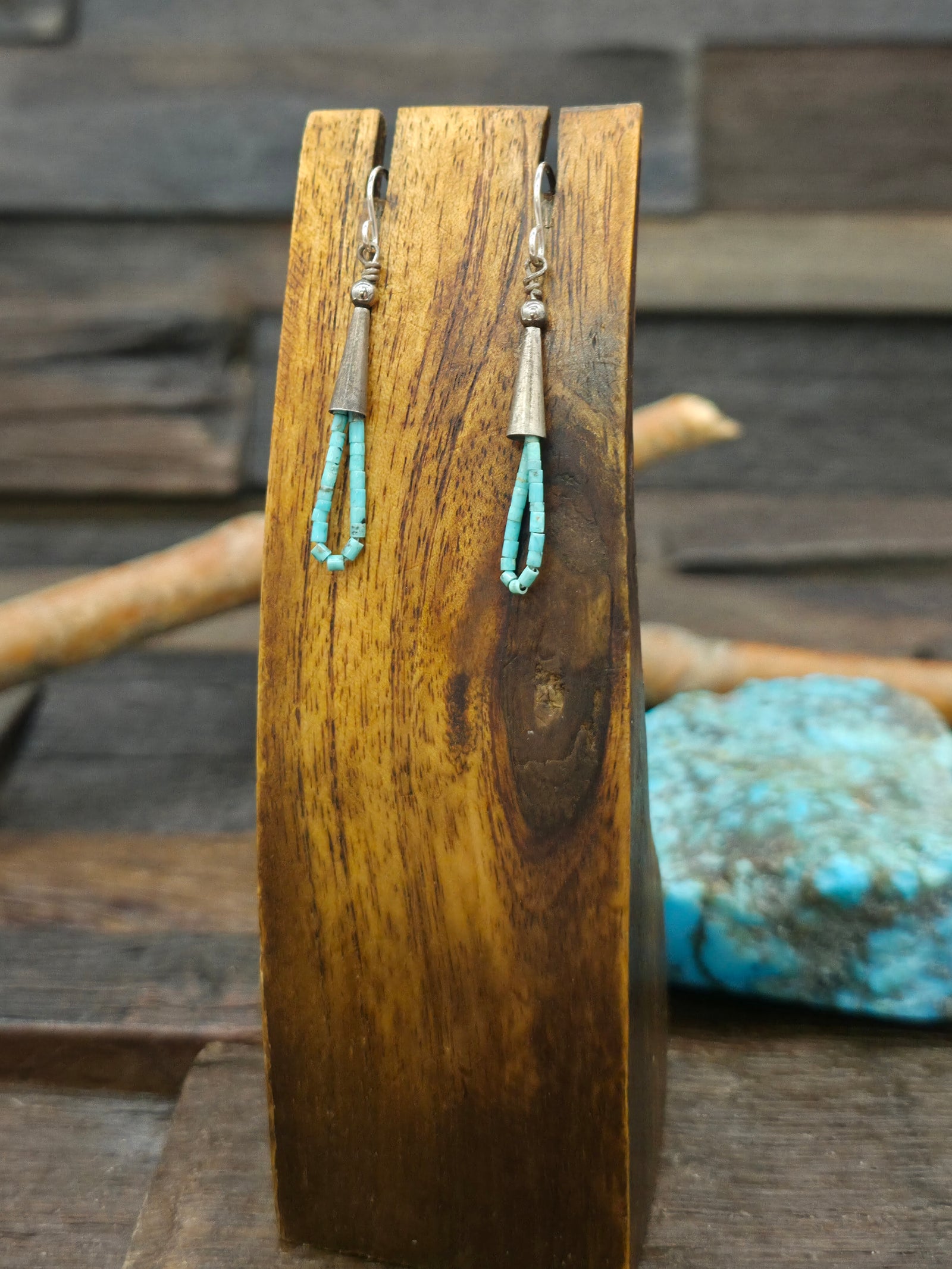Vintage/Estate Turquoise Heishi Earrings - 2 in. by 1/4 in.