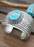 Turquoise Stamped Sterling Silver Cuff Bracelet by Randy Boyd - 7 in. with Gap
