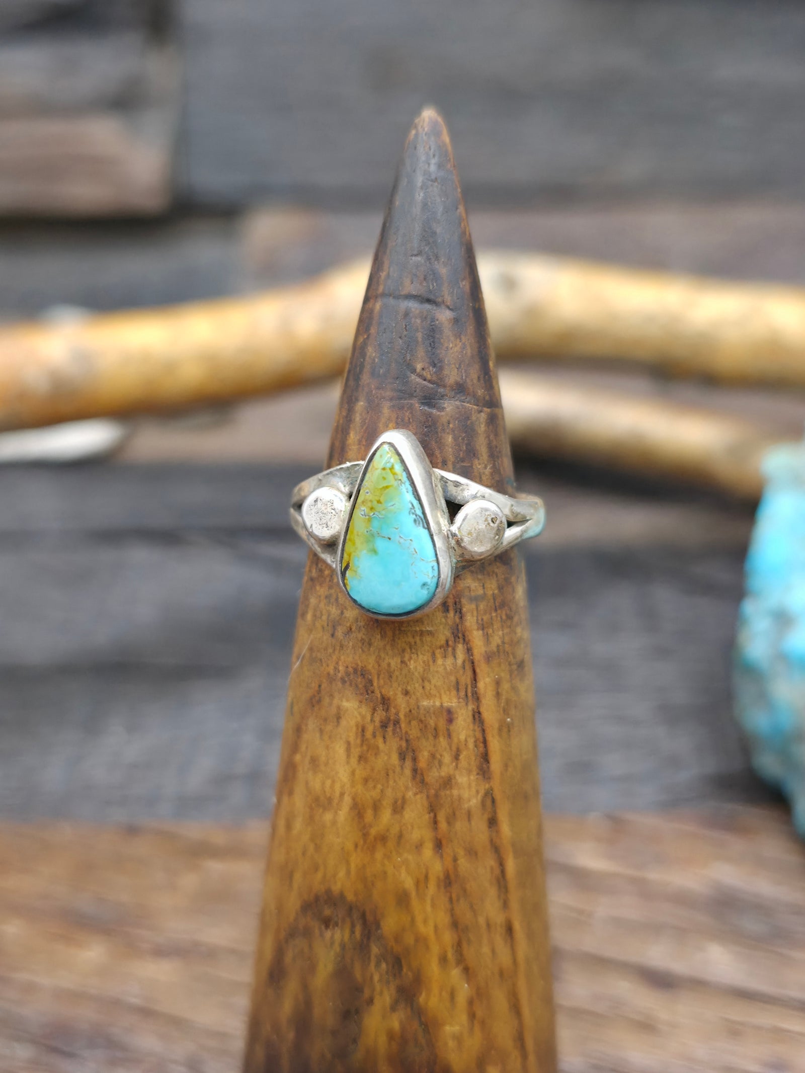 Sterling Silver Pear Shape Turquoise Ring - Size 8