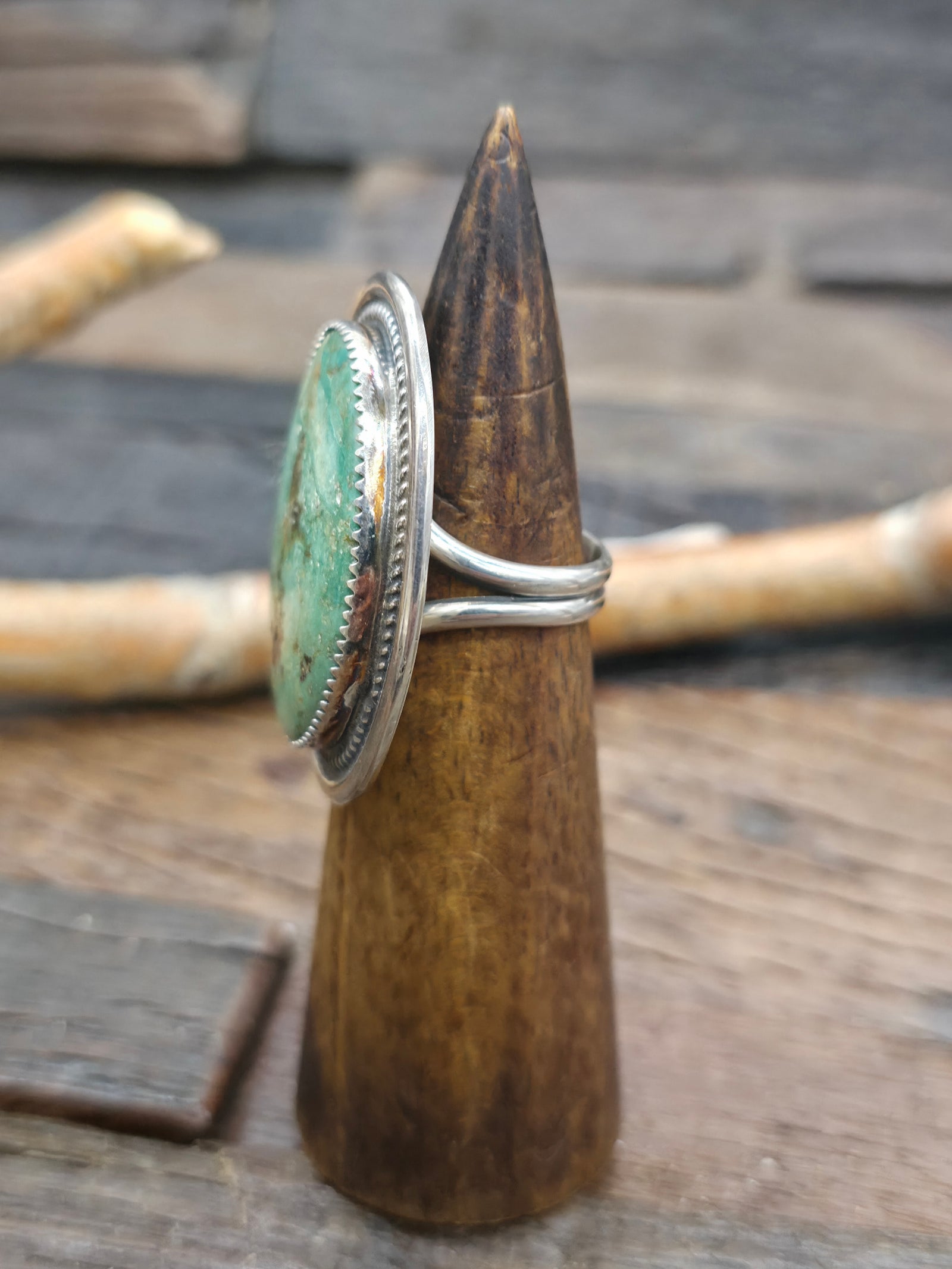 Sterling Silver Turquoise Statement Ring by Leslie Nez - Size 10