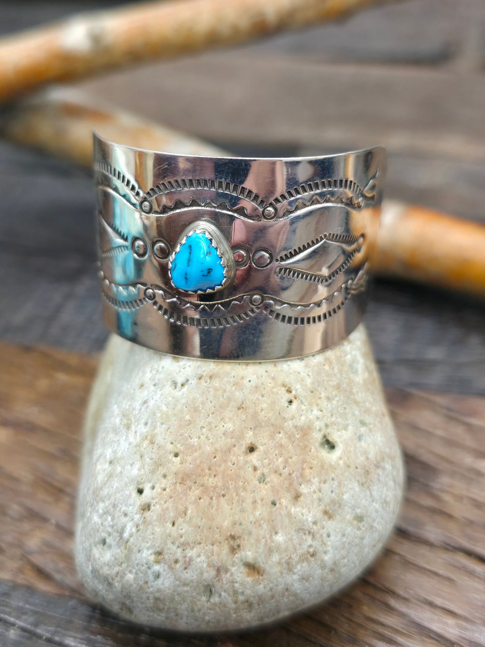 Stamped Sterling Silver and Turquoise Ponytail Barrette by Jolene Begay - 1 1/2 in. by 1 in.