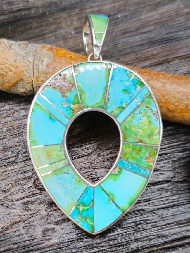 Green Turquoise Sterling Silver Inlay Pendant