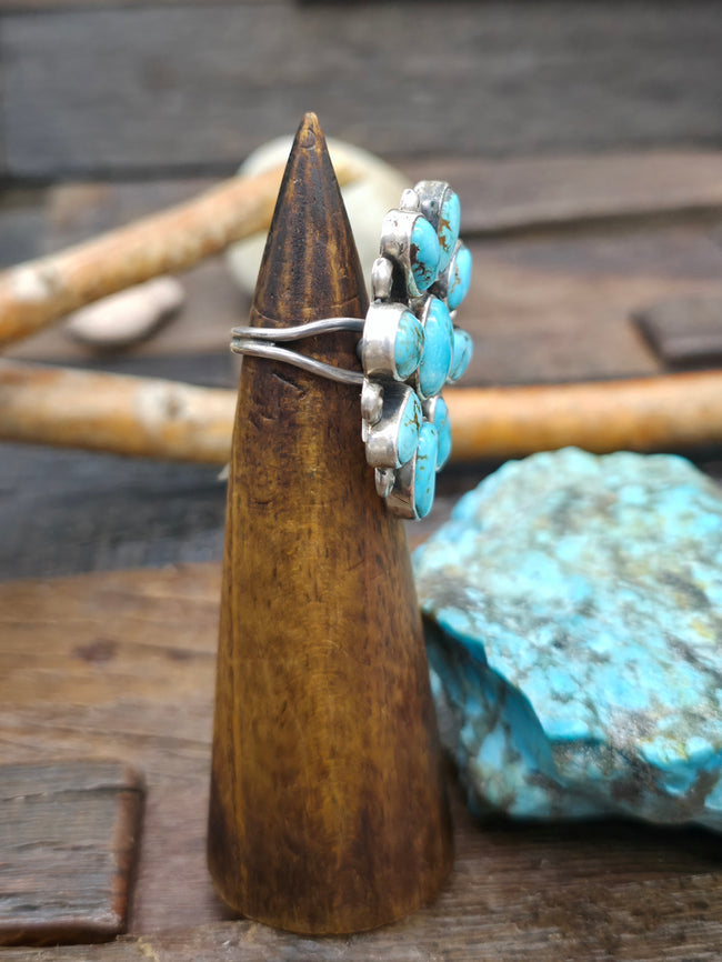 Sterling Silver Lone Mountain Turquoise Cluster Ring by Karlene Goodluck - Adjustable