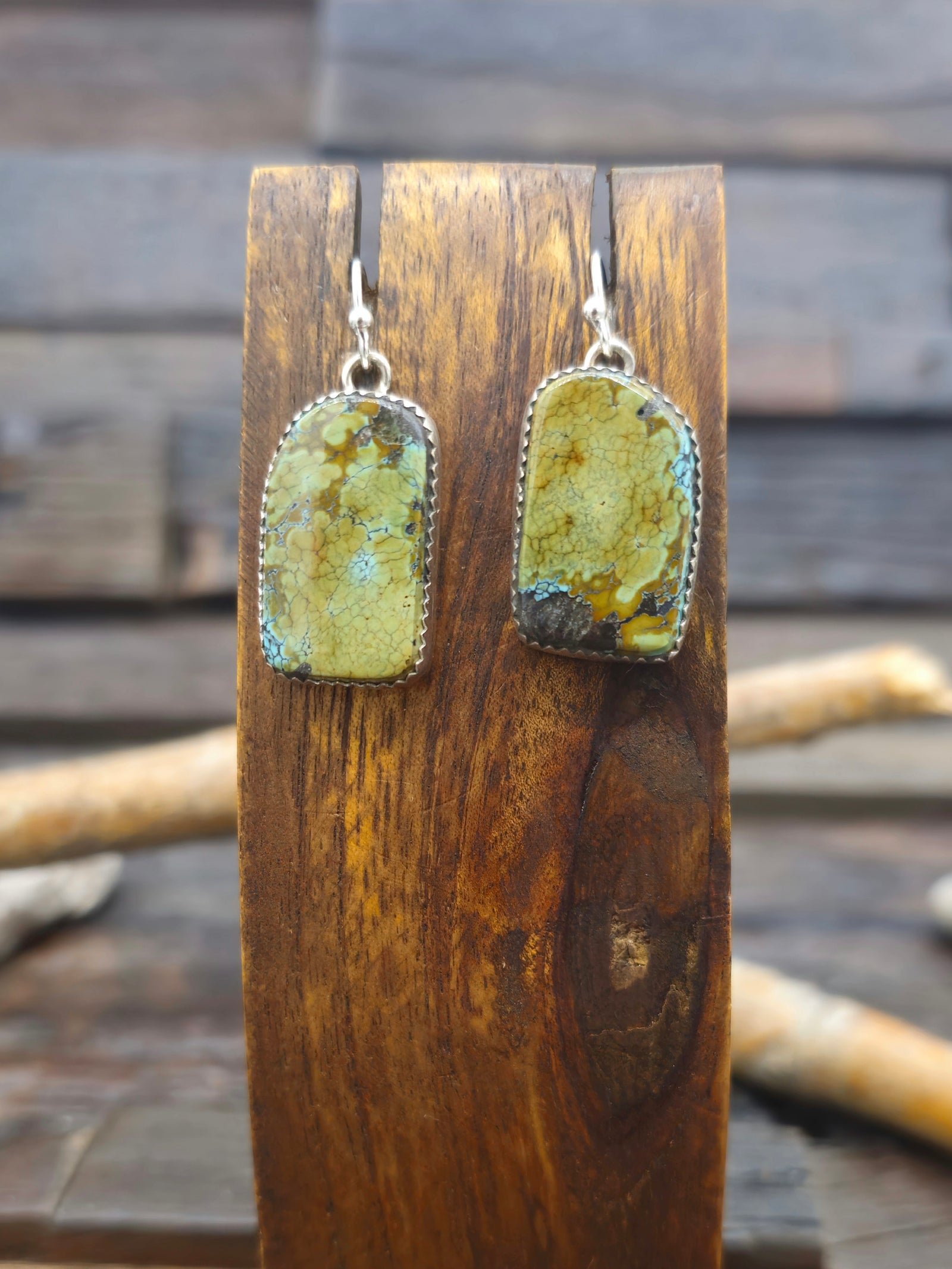 Sterling Silver Green Turquoise Earrings by Rosella Paxton
