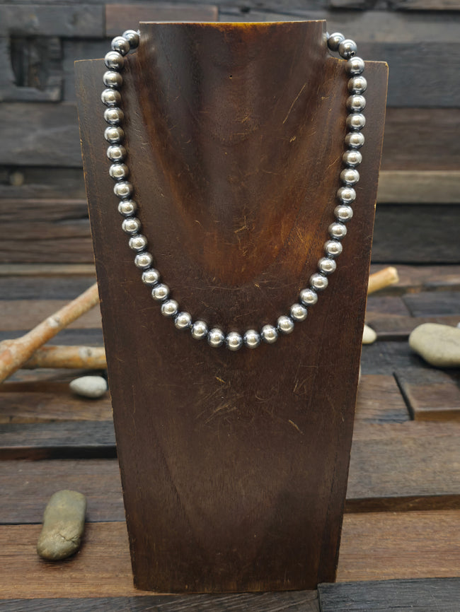 Sterling Silver Oxidized Bead Necklace - 16 in. 8 mm Bead