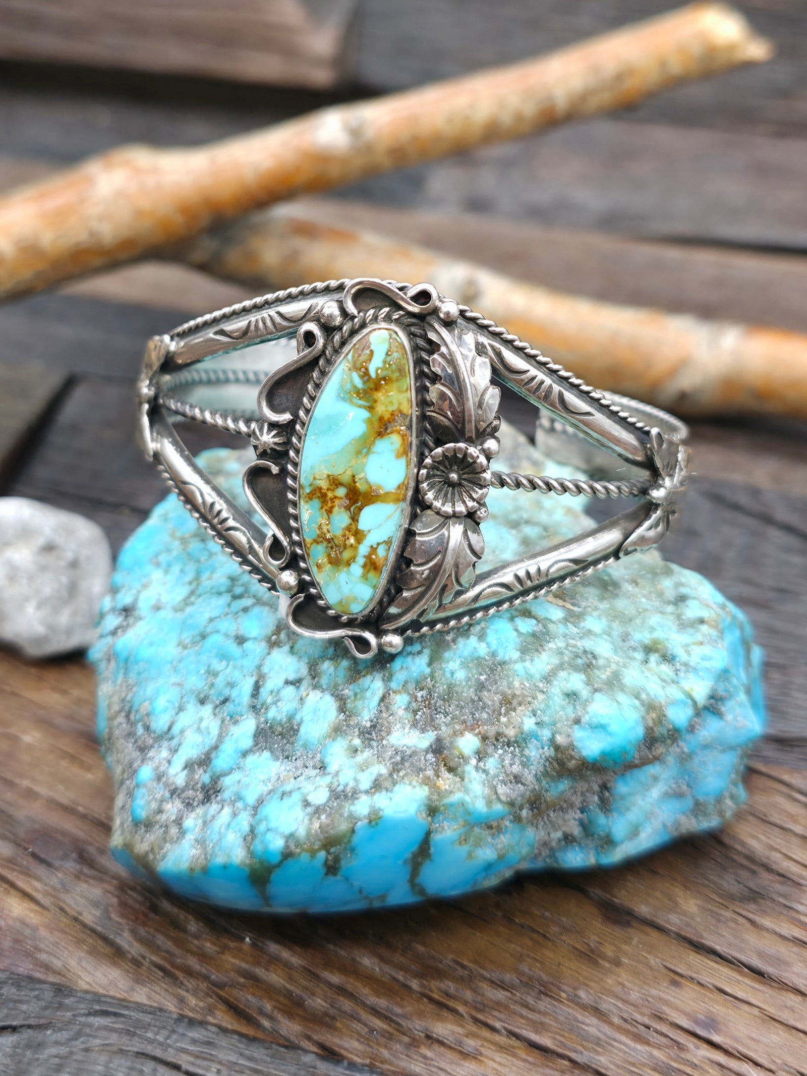 Turquoise and Sterling Silver Butterflies Cuff by Brenda Jimenez - 6 1/2 in. with Gap