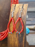 Ten Strand Coral and Turquoise Bead Necklace and Earring Set by Fred Archuleta - 22 in. plus 6 in. Extender