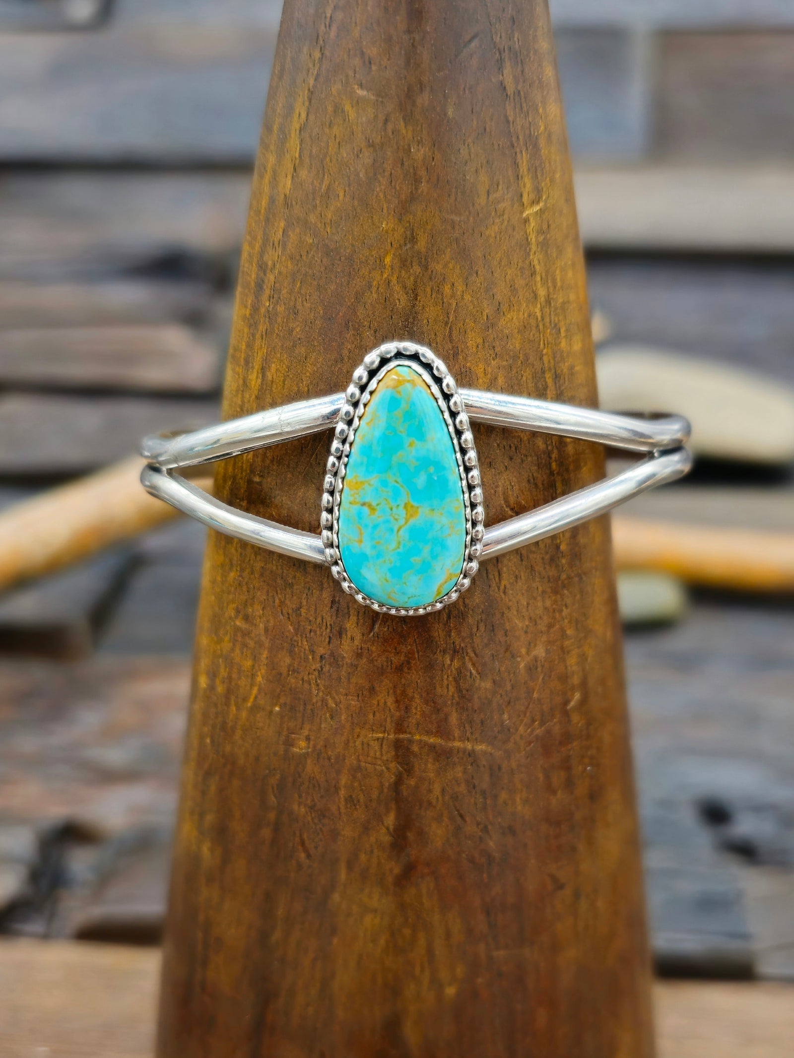 Single-Stone Turquoise Sterling Silver Cuff by Rosella Paxton - 6 1/4 in.