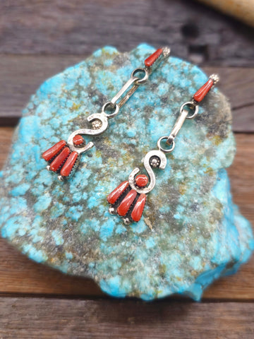 Turquoise and Coral Heart Half-Hoop Earrings