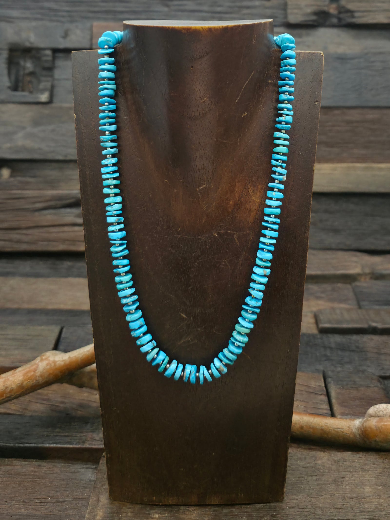Sleeping Beauty Turquoise Necklace with Mini Sterling Silver Beads - 19 in.