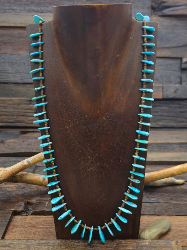 Turquoise and Heishi Tab Necklace by Irene Lovato - 28 in.
