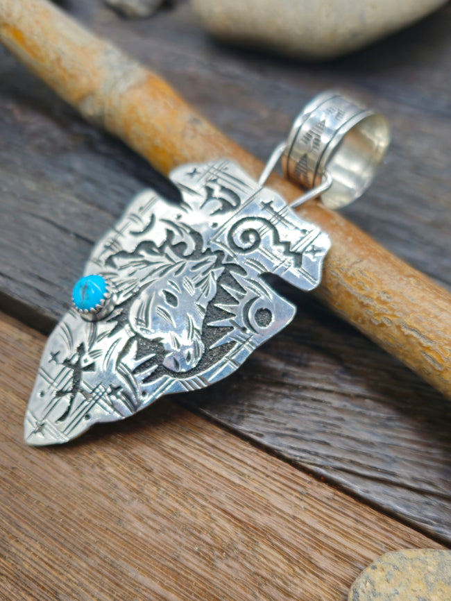Sterling Silver and Turquoise Arrowhead Pendant by Richard Singer