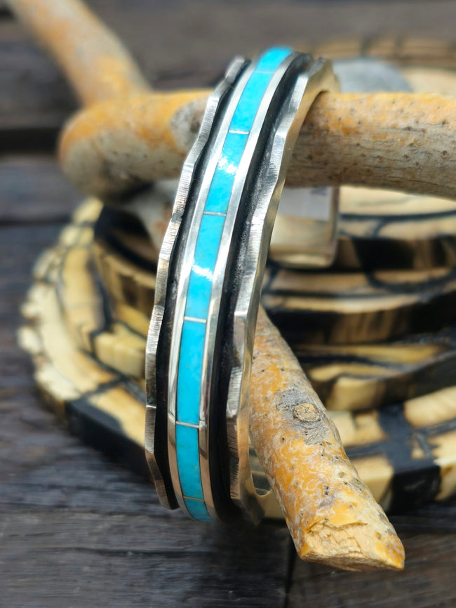 Sterling Silver and Turquoise Channel Inlay Bracelet by Larry Loretto 7 in