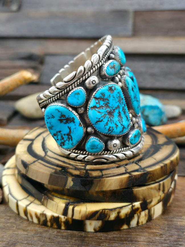 Vintage/Estate Turquoise Nugget Sterling Silver Cuff - 8 in.