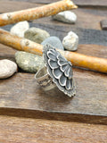 Adjustable Round Stamped Sterling Silver Ring by Leander Tahe