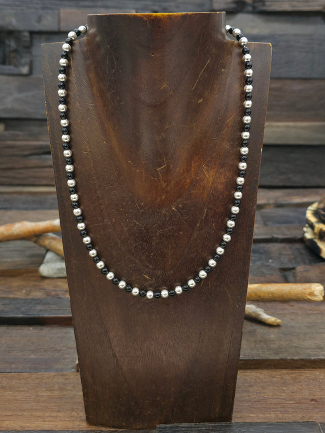 Black Onyx Sterling Silver Bead Strand Necklace - 18 in.