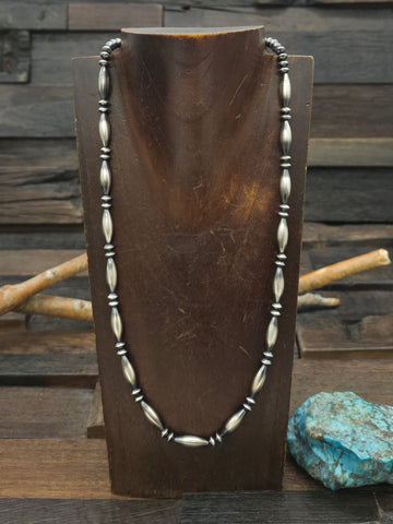 Oxidized Sterling Silver Saucer and Melon Bead Necklace - 18 in.