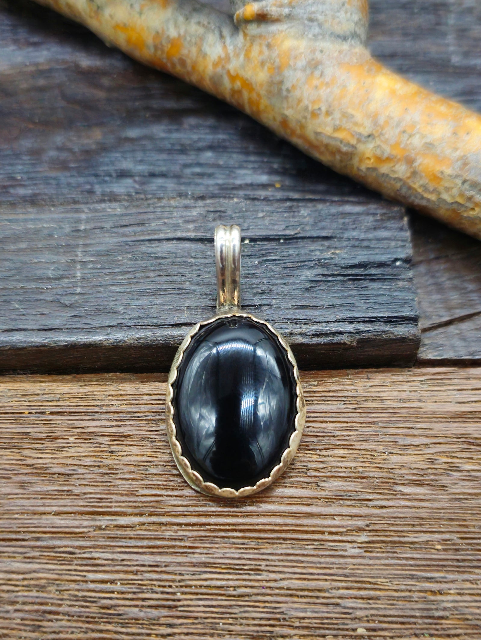 Small Black Onyx Oval Pendant by Benny Tahe
