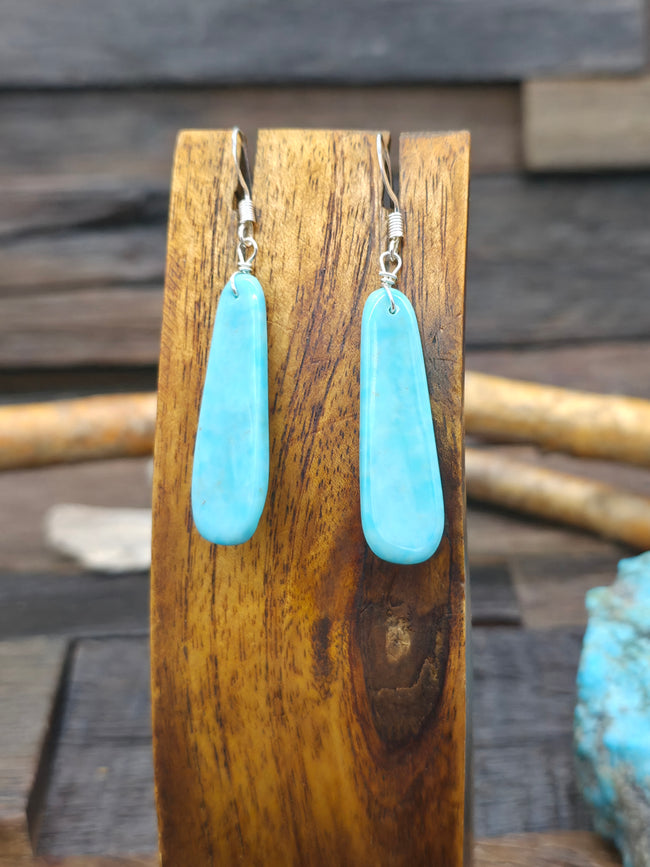 Turquoise Slab Earrings by Ella Mae Garcia - 2 1/4 in. by 3/8 in.