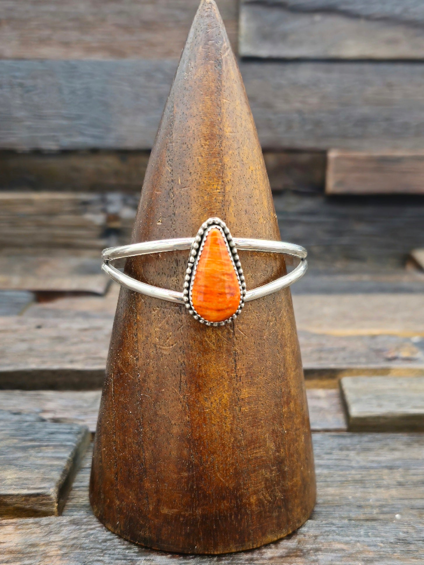 Orange Spiny Oyster Shell Sterling Silver Cuff by Rosella Paxton
