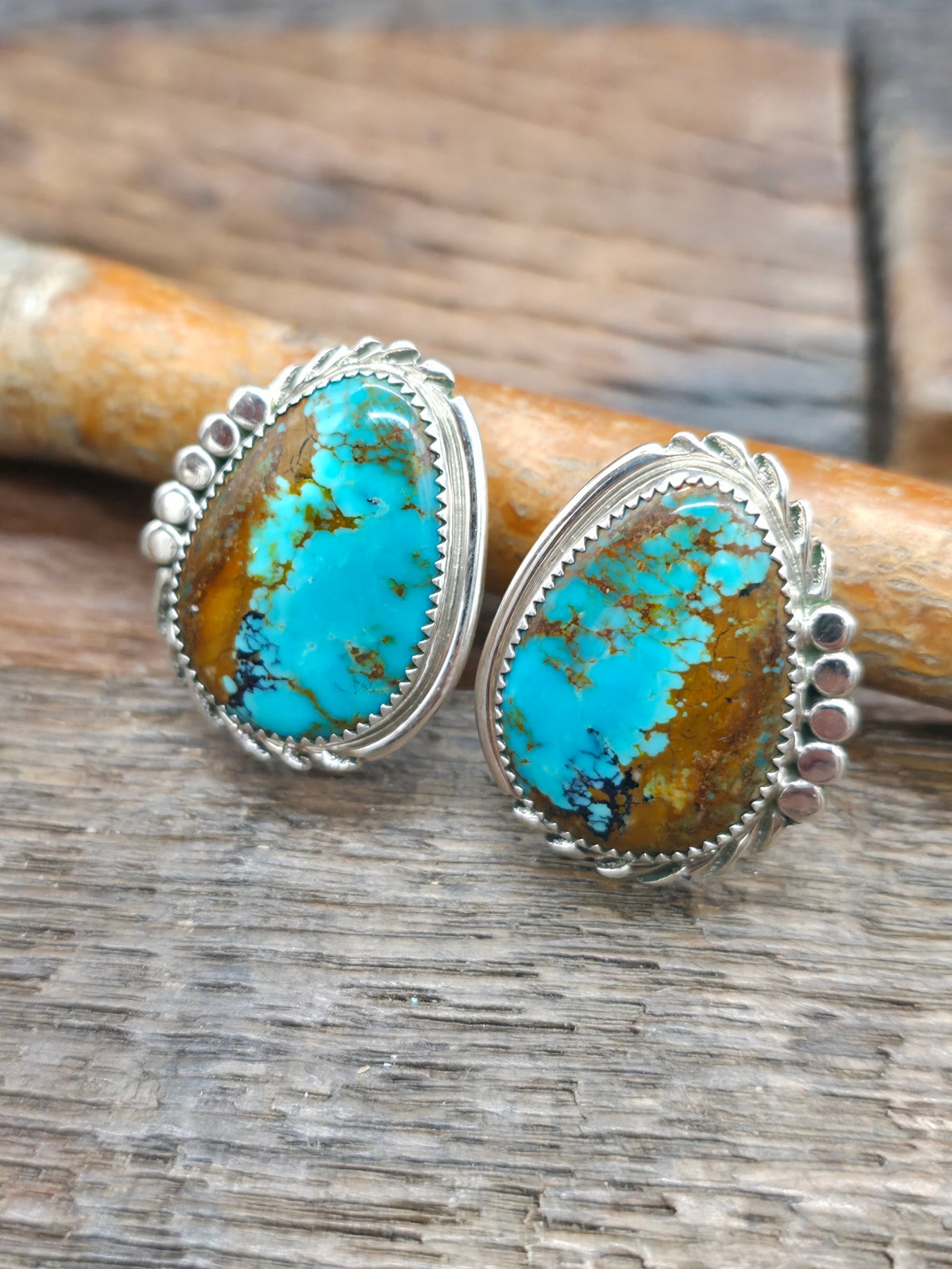 Sterling Silver Butterfly Cut Kingman Turquoise Post Earrings by Dolores Cadman