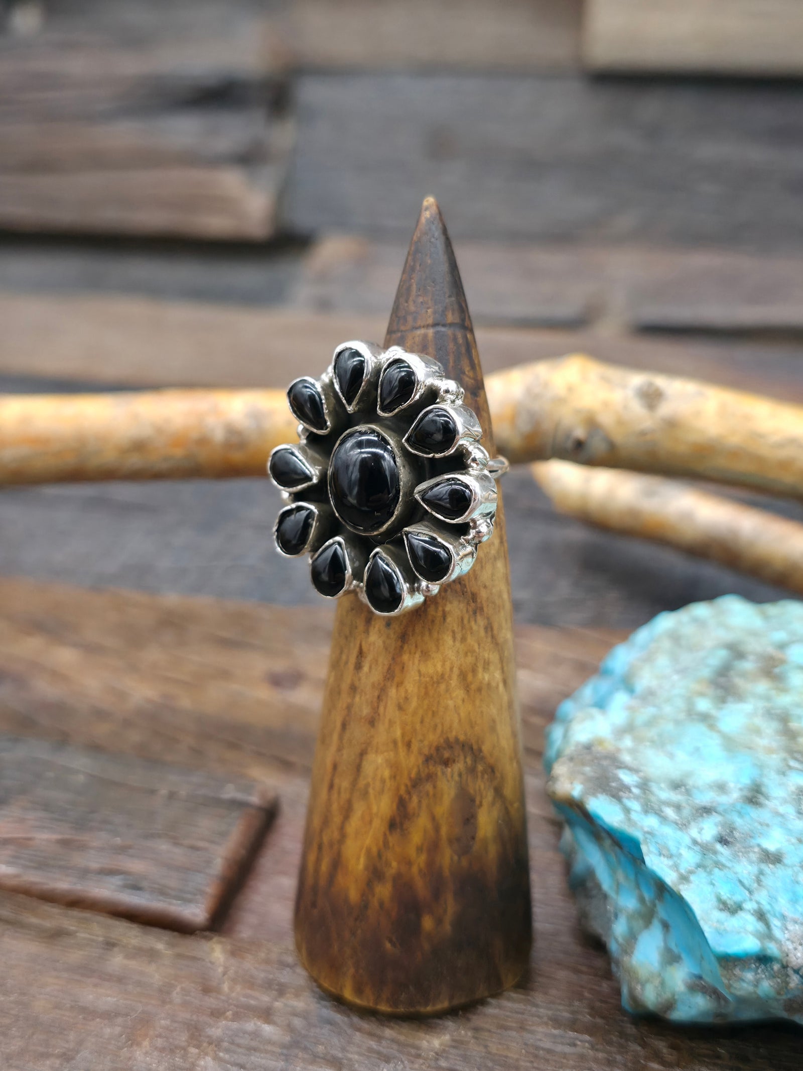 Sterling Silver Onyx Cluster Ring by Juan Guerro - Size 7 1/2