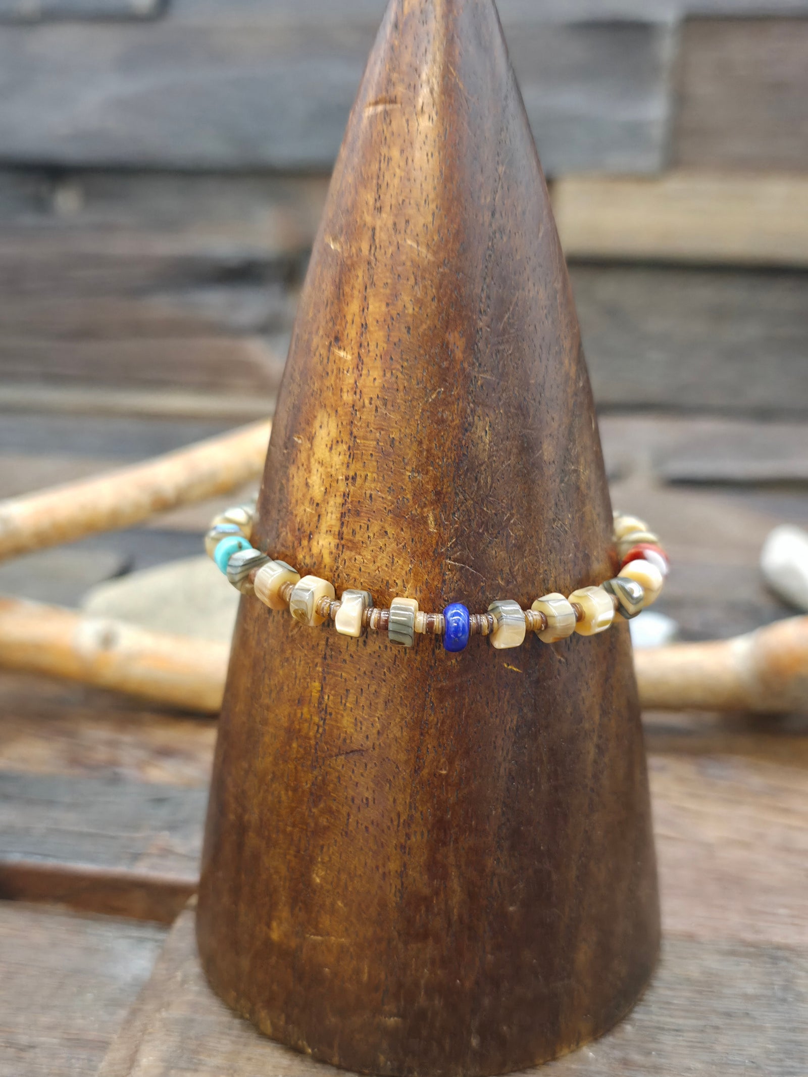 Shell and Multistone Beaded Stone Bracelet by Irene Lovato - 8 in