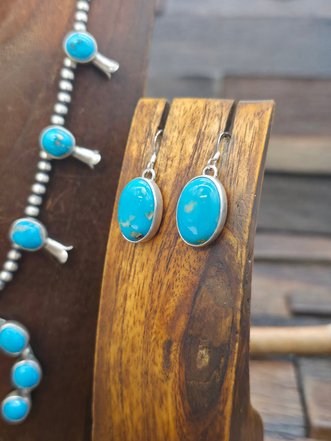 Sterling Silver Turquoise Squash Blossom Necklace and Earring Set by Jason Livingston - 23 in.
