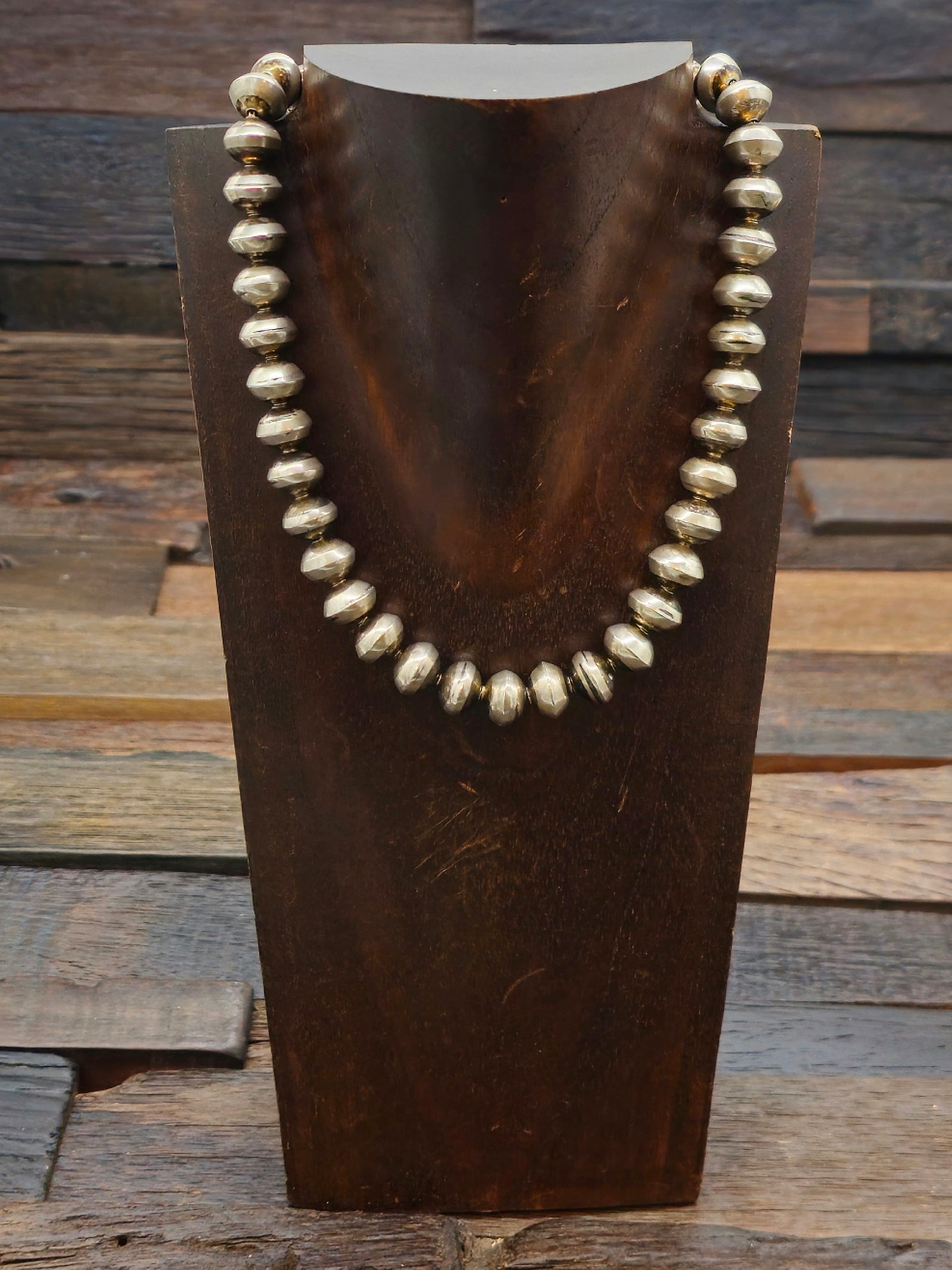 Sterling Silver Oxidized Disc Bead Necklace 16 in.