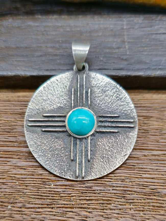 Zia Sterling Silver and Turquoise Round Pendant
