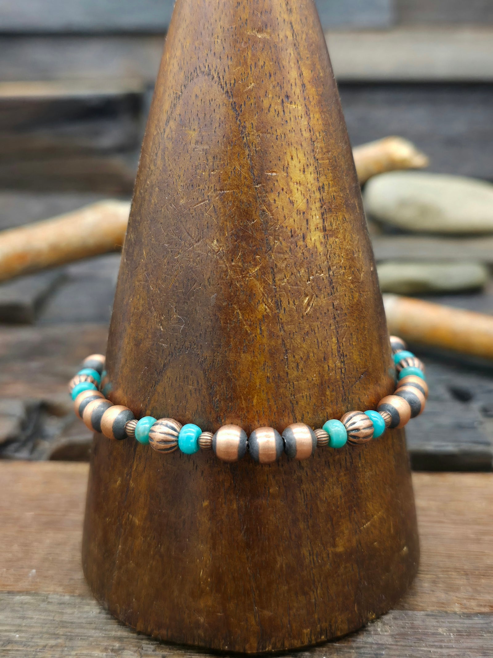Copper and Turquoise Bracelet - 8 in.