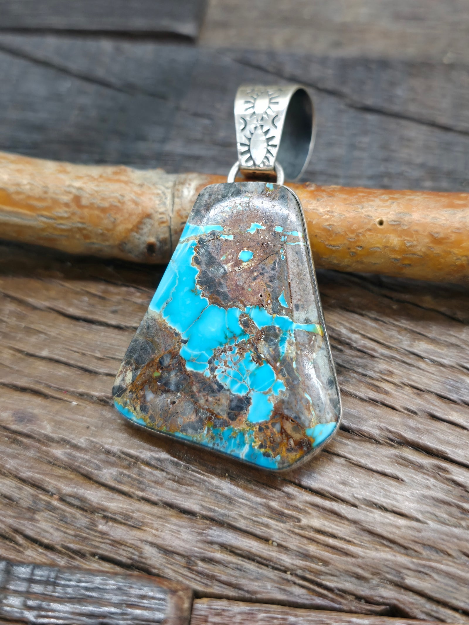 Sterling Silver Boulder Turquoise Pendant by Rosella Paxson - 2 1/2 in. by 1 1/4 in.