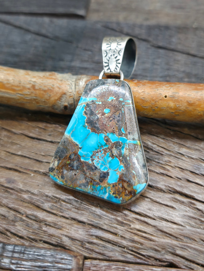 Sterling Silver Boulder Turquoise Pendant by Rosella Paxson - 2 1/2 in. by 1 1/4 in.