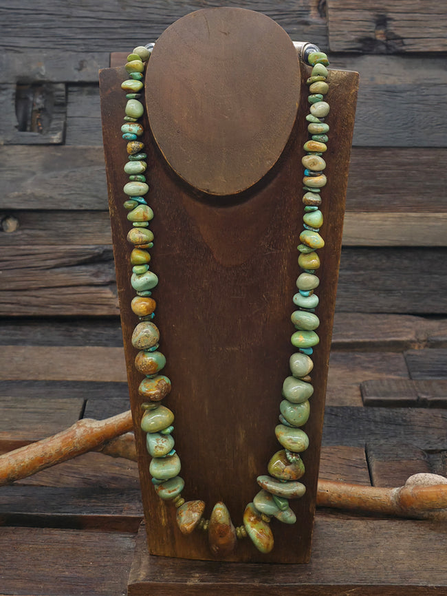 Graduated Green Turquoise Nugget Necklace by Fred Archuleta - 26 in.