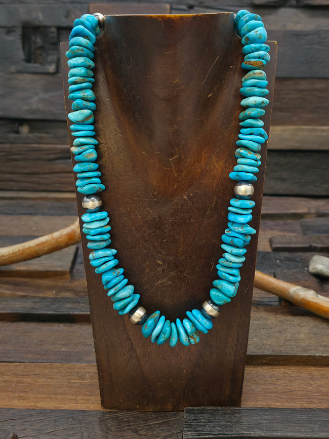 Kingman Turquoise and Sterling Silver Oxidized Bead Necklace - 20 in.