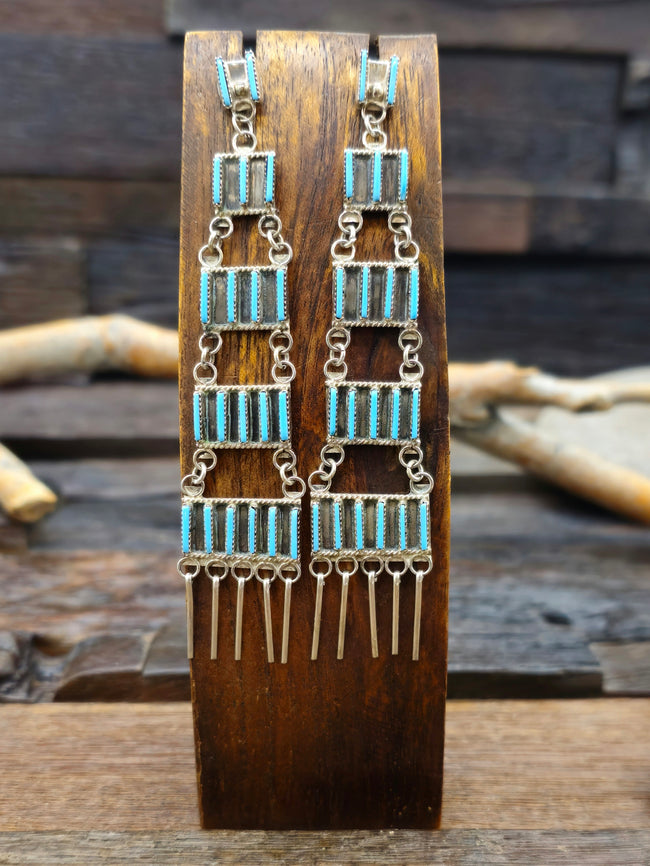 Sterling Silver Blue Turquoise Needle Point Chandelier Earrings by Ashley Laate