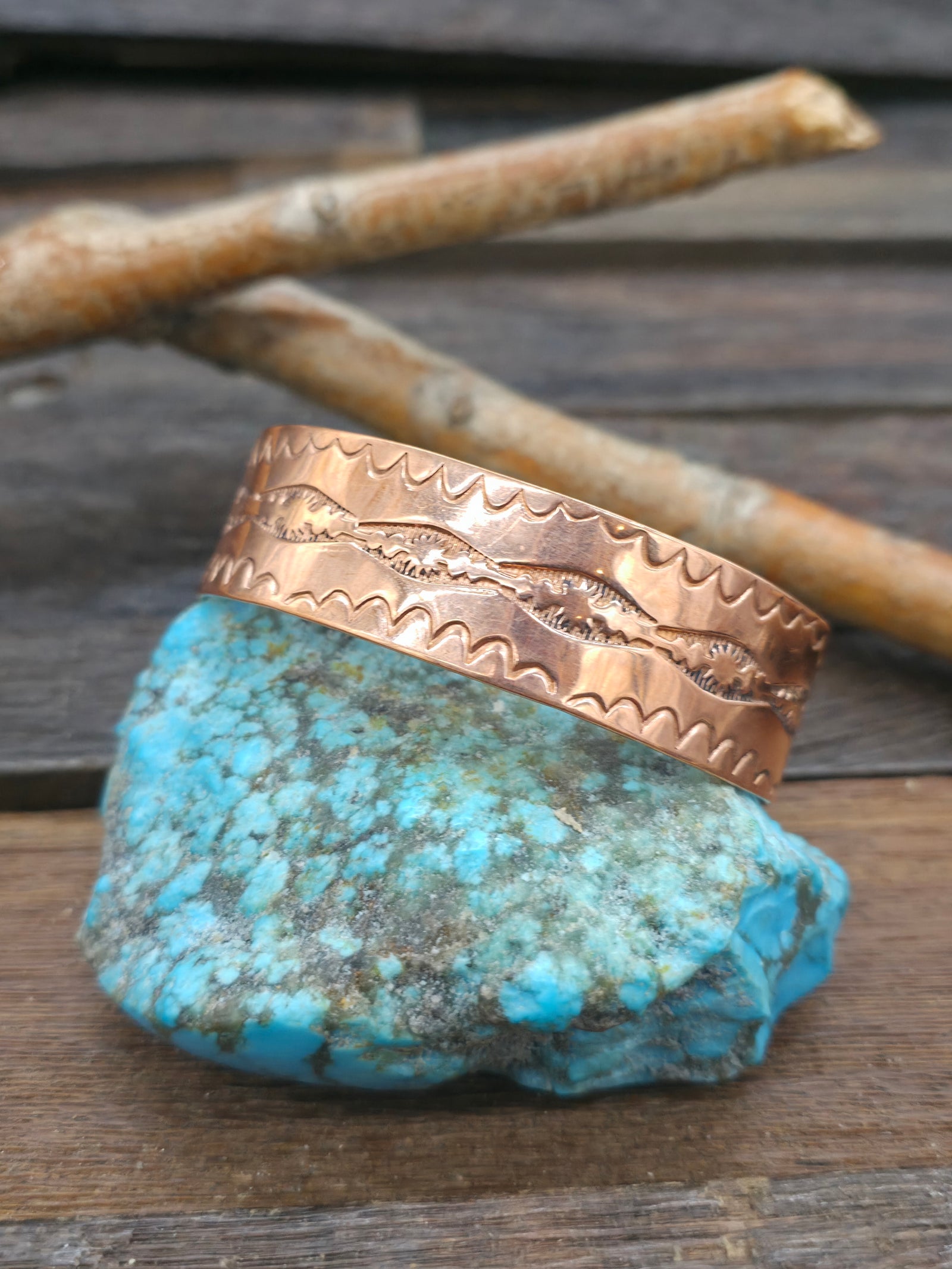 Stamped Copper Cuff Ovals Design by Elaine Tahe - 7 1/8 in. w/gap