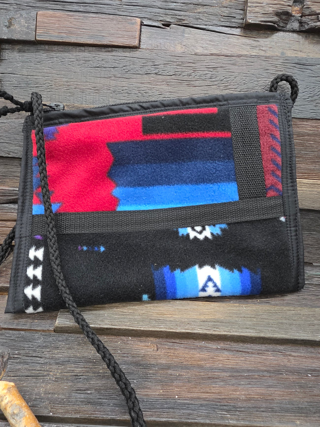 Handmade Blanket Crossbody Purse Blue Black Red by Kathryn Bochinclonny