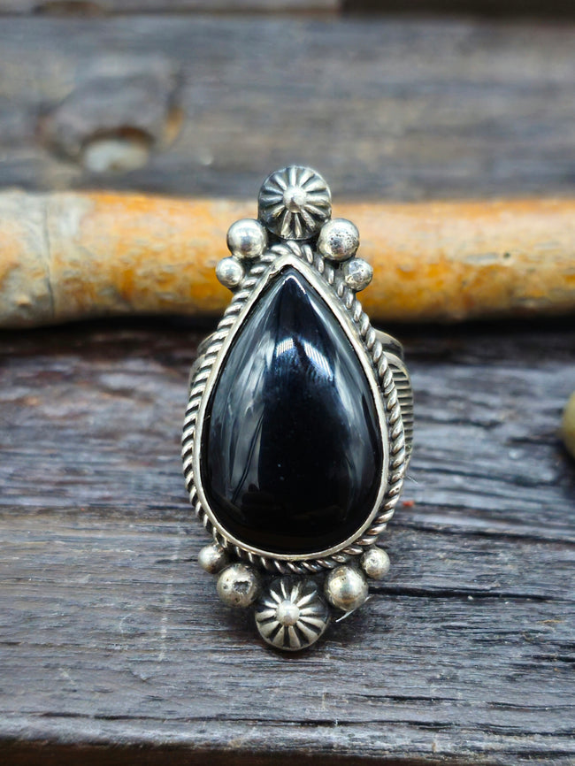 Teardrop Stone Sterling Silver Black Onyx Ring by Albert Jake - Size 8