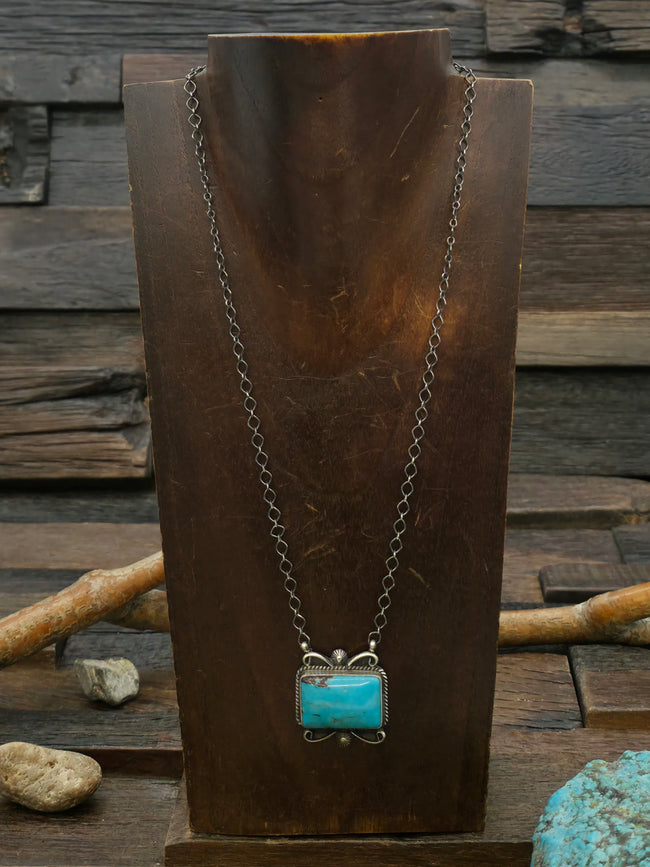 Sterling Silver Turquoise Bar Necklace by "M.B." - 19 in.